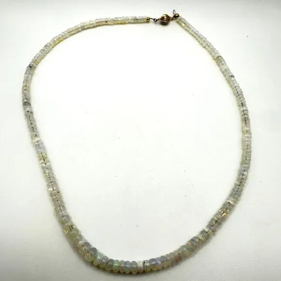20.5" rondelle, graduatedāOpal beaded necklace with a 14kt yellow gold clasp! - Picture 1 of 13